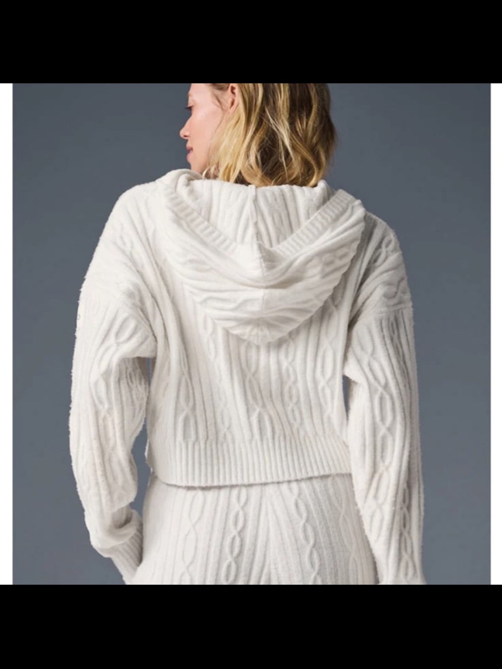 Alo Yoga Cable Knit Winter Bliss Hoodie Ivory White Medium - Picture 7 of 7